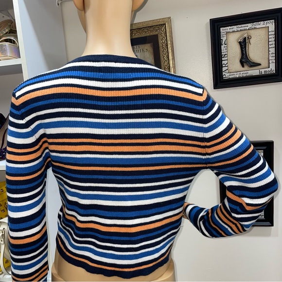 American Eagle NWT! Colorful Striped Long Sleeve Stretch Crop Top Size XL - Picture 5 of 14